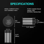 Air Carbon Filter with Built-in Fan, 4 Inch, Australian Virgin Charcoal, Carbon Filter for Grow Tent, Hydroponics, with Speed Control, Prefilter and Hanging Ropes