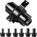EVIL ENERGY Inline Fuel Filter 100 Micron with Barb 1/2", 3/8", 5/16" Fitting Adapter, Bracket Clamp 50MM Universal Aluminum Black for Gasoline, Diesel, Rubber Fuel Line