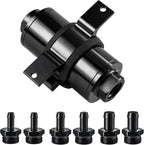 EVIL ENERGY Inline Fuel Filter 30 Micron with Barb 1/2", 3/8", 5/16" Fitting Adapter, Bracket Clamp 60MM Universal Aluminum Black for Gasoline, Diesel, Rubber Fuel Line