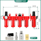 Industrial Grade 4-Stage Aluminum Air Drying System, 3/8 Inch NPT, 0-150 PSI, Desiccant Dryer, air Regulator, Particulate Filter and Coalescing Filter (Manual Drainage)