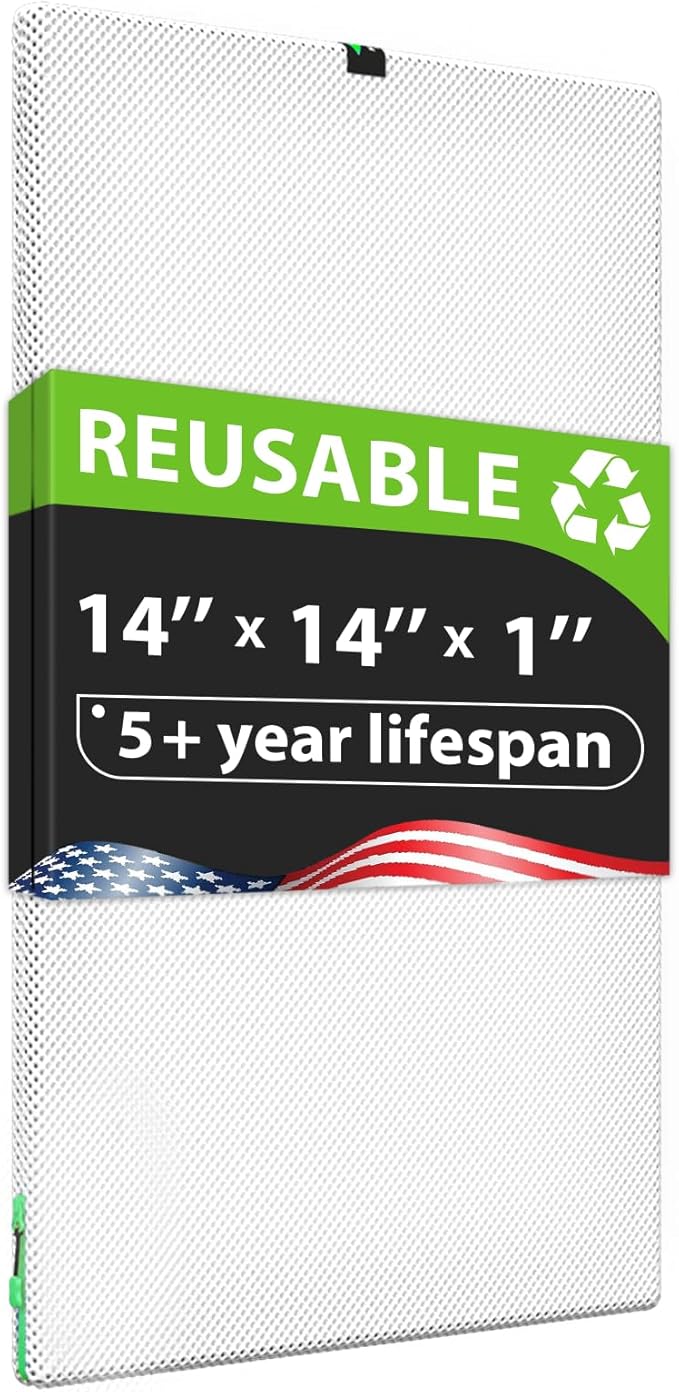 Reair 14x14x1 Air filter, Washable and Reusable Air Filter 14x14x1 for AC HVAC Furnace, MERV 8 Air Filters Machine Washable & Dryer Friendly, AC Furnace Air Filter