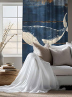 Sheer Curtains 63 Inch Length, Summer Whale Blue Semi Sheer Curtains Light Filtering Window Treatment, Coastal Ocean Vintage Wooden Grain Privacy Voile Drapes for Living Room Bedroom 52x63 Inch