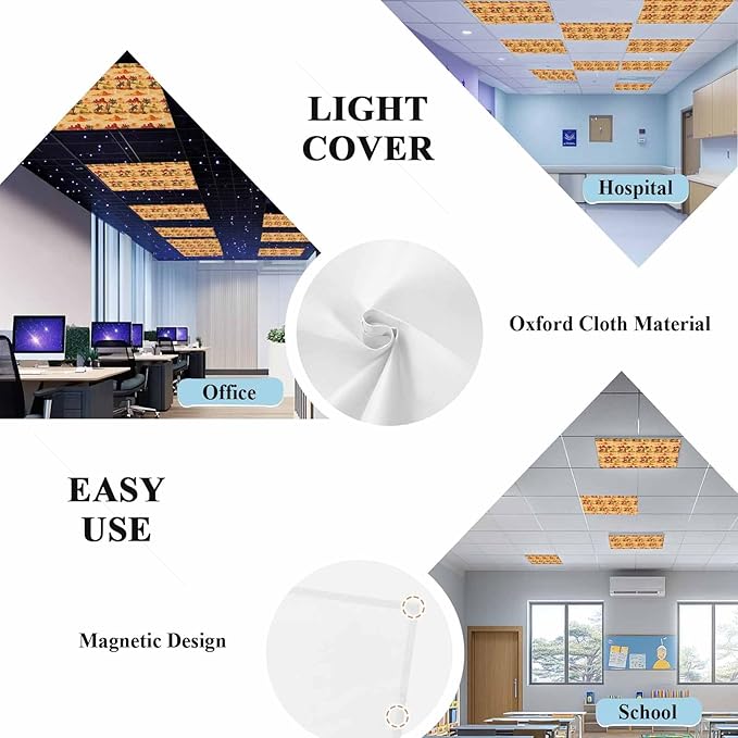 Tropical Plant Cactus Fluorescent Light Covers 3 Pack Western Cowboy Horse Sunset Desert Ethnic Magnetic Fluorescent Ceiling Lights Filters for Office Classroom Home Drop Ceiling 4x2 Feet