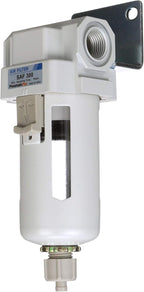 PneumaticPlus SAF300-N03B Compressed Air Particulate Filter 3/8" NPT, 10 Micron, Poly Bowl, Manual Drain, Bracket