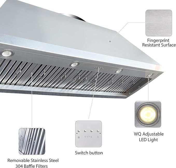 CT Copper Tailor Sloped Copper Vent Hood Wall Mount,60'' W,36''H,1260 CFM Exhaust Fan,Stainless Steel Vent,LED Light,Dishwasher-Safe Baffle Filters,VH8TR1