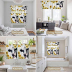 Kitchen Curtains Tiers and Valance Set of 3, Cow Sunflowers Light Filtering Window Curtain Set, Farmhouse Animals Plants Wooden Grain Rod Pocket Curtain Drapes for Cafe, Living Room, 36 Inches Tiers