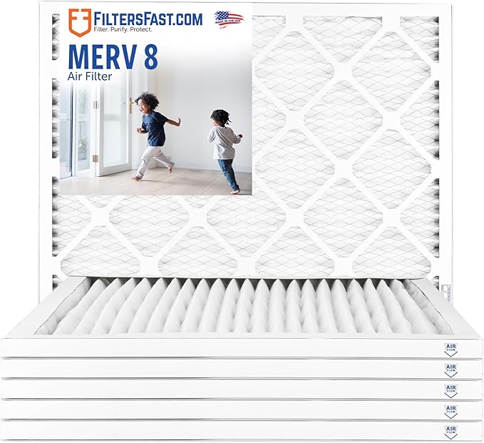 Filters Fast 8x8x1 Air Filter MERV 8, 1" AC Furnace Air Filters, Made in the USA, Actual Size: 8.00"x8.00"x0.75”, 6 Pack