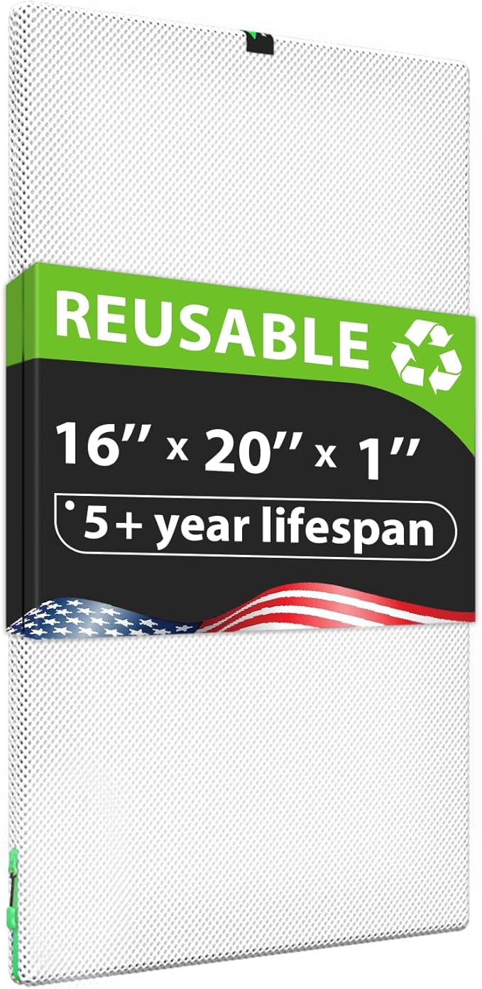 Reair 16X20X1 Air filter, Washable and Reusable Air Filter 16X20X1 for AC HVAC Furnace, MERV 8 Air Filters Machine Washable & Dryer Friendly, AC Furnace Air Filter
