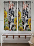 Farmhouse Living Room Curtains 72 Inches length, Vintage Sunflowers Animals Printed Wood Grain Window Treatment Curtain Drapes, Light Filtering Drapes for Bedroom Laundry Room, 52"x72", 2 Panels