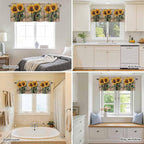 Kitchen Valances for Window, Watercolor Sunflower Retro Board Light Filtering Rod Pocket Valance Curtain, Farm Brown Wood Grain Short Curtains Window Topper for Bedroom Bathroom Living Room 54x18in