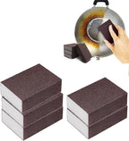 Nano Carborundum Sponge,Emery Sponge Kitchen Pot Brush with Handle,Scouring Pad Pot Scrubber,Pot Cleaner for Bottom of Pans,Wet Dry Sanding Sponges (Brown 02 * 5pcs)