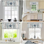 Blue Texas Star Valances for Windows, Vintage Star Berry Blue Beige Wood Grain Kitchen Valance Light Filtering Rod Pocket Short Curtains for Kitchen Bathroom, 1 Panel, 54"x18"