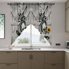 Funny Farm Animals Swag Valances for Windows, Vintage Barn Grey Sunflowers Rod Pocket Kitchen Curtains Valance, Small Window Curtains Swag for Cafe Bathroom Living Room, 2 Panels, 36x36 inch