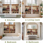 Brown Farmhouse Kitchen Curtains, Vintage Country Animals Wooden Grain Light Filtering Window Curtain Panels, 2Pcs Rod Pocket Window Treatments Set for Study Room Bathroom Bedroom 52x54 Inches