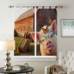 Farm Pig Bedroom Curtains 72 Inch Length, Window Curtains Tab Top, Farmhouse Barn Funny Animals Butterfly Light Filtering Window Treatments Drapes 52"x72" 2 Panel