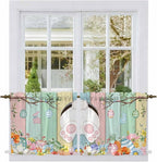 Easter Kitchen Tier Curtains 24 Inch Long 2 Panel Set,Rod Pocket Cafe Small Window Curtains Over Sink,Spring Colorful Bunny Eggs Flower Wood Grain Light Filtering Short Drapes 27.5"W x 24"L