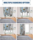 Tie Up Curtains for Windows, Blue Grey Wooden Adjustable Balloon Nature Linen Textured Kitchen Curtain, Farmhouse Barn Sunflowers Retro Blackout Curtains for Living Room, 46 x 63 Inches