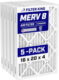 Filter King 16x20x4 Air Filter | 5-PACK | MERV 8 HVAC Pleated A/C Furnace Filters | MADE IN USA | Actual Size: 15.5 x 19.5 x 3.75"