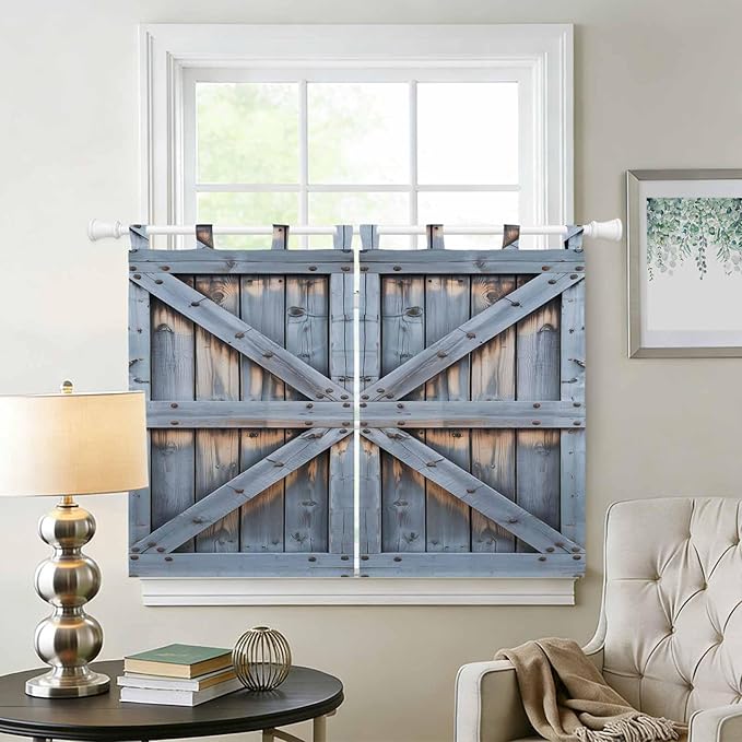 Farmhouse Wood Grain Bedroom Curtains 63 Inch Length, Window Curtains Tab Top, Vintage Country Barn Gate Textured Light Filtering Window Treatments Drapes 42"x63" 2 Panel