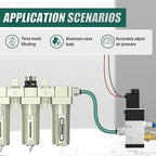 Industrial Grade 4-Stage Air Drying System, 1/2" Npt With Manual Drain, Desiccant Dryer, Air Regulator, Particulate Filter And Coalescing Filter For Paint Spray, Plasma Cutter
