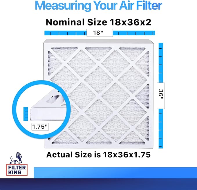 Filter King 18x36x2 Air Filter | 4-PACK | MERV 8 HVAC Pleated A/C Furnace Filters | MADE IN USA | Actual Size: 18 x 36 x 1.75"