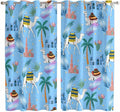 2 Panel Kitchen Cafe Curtains, Desert Landscape Sunlight Filtering Nature Air Through, Home Decor Window Covering Tier Curtains for Living Room 80W x 63L inch Cute Camels Palm Trees Houses Leaves Blue