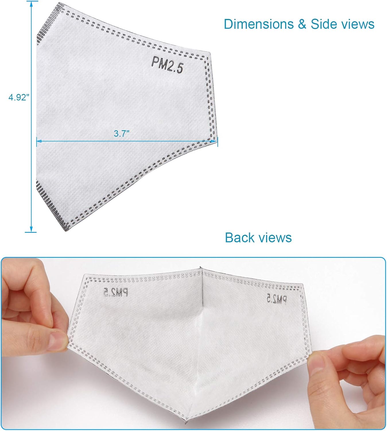 100 PCS New 3D Cutting PM 2.5 Activated Carbon Filter, 5 Layers 3D Pm2.5 Filter Insert Dustproof Air Pollution Replaceable Protective Filter Large Size