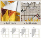 Red Yellow Sunflowers Swag Valances for Windows, Retro Rustic Barn Doors Butterfly Brown Rod Pocket Kitchen Curtains Valance, Small Window Curtains Swag for Cafe Living Room, 2 Panels, 36x36 inch