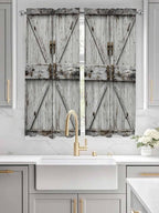 Vintage Gate Bedroom Curtains 63 Inches length, Farmhouse Wooden Grain Shabby Chic Door Window Treatment Curtain Drapes, Rod Pocket Curtain Panels for Living Room Kitchen, 42"x63", 2 Panels