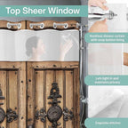 Wood Barn Door No Hook Shower Curtain with Snap in Liner Set, Waterproof Shower Curtains for Bathroom, Wooden Plank Fabric Shower Curtain, See Through Mesh Top Window, 36" W x 72" L
