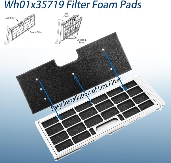 WH01X35719 Lint Filter,WH01X35719 Washer Dryer Filter Sponge Compatible With GE Washer Dryer Combo,Hand Washable Reusable Foam Lint Filter,Replaces WH01X35719 For PFQ97HSPVDS Washer Dryer (Pack of 4)