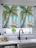 Sheer Curtains 54 Inch Length, Coastal Beach Tree Semi Sheer Curtains Light Filtering Window Treatment, Summer Tropical Starfish Wood Grain Privacy Voile Drapes for Living Room Bedroom 52x54 Inch