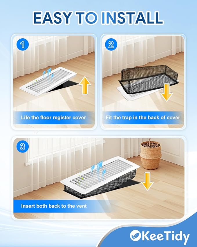 Floor Vent Screen Net, 4" x 10" Air Vent Screen Filter Mesh Catches Toys Snacks Pet Hair and Pet Food, Keeps Bugs Out for Home, 3 Pack