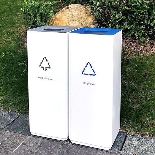 GLigeT Outdoor Trash can White Combined Trash Can Large-Capacity Square Sorting Trash Can Outdoor Direct Throw Trash Can Without Cover, Anti-Fingerprint Technology 48L Trash Can (Size : D)