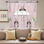 Swag Valance Curtains, Easter Cute Rabbit and Colorful Eggs Rod Pocket Valances Swag Topper for Kitchen Windows, Pink Farm Wooden Barn Light Filtering Short Curtain for Bedroom Bathroom 56x36In
