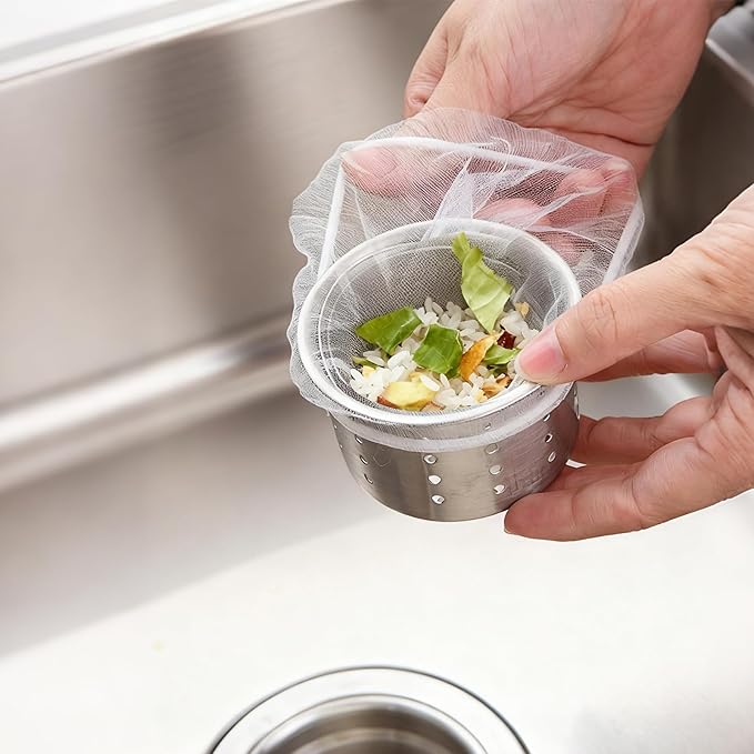 400 Pack Disposable Sink Strainer Bags – Ultra-Fine Elastic Mesh Food Catcher for Kitchen Drains, Anti-Clog Filter Nets for Leftovers, Hair & Debris, Universal Fit for Sink Strainers