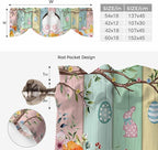 Easter Tie Up Valance Curtains for Windows, Kitchen Curtains Window Shades, Spring Colorful Bunny Eggs Flower Wood Grain Light Filtering Roman Curtain Valances for Bedroom/Bathroom/Cafe 42"x18"