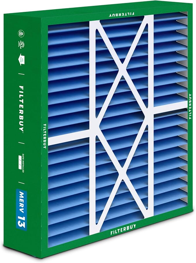Filterbuy 16x20x5 Air Filter MERV 13 Optimal Smoke & Allergy Defense (1-Pack), Pleated HVAC AC Furnace Filters for Honeywell FC100A1003, Lennox X0592, and More (Actual Size: 15.75 x 19.75 x 4.38)