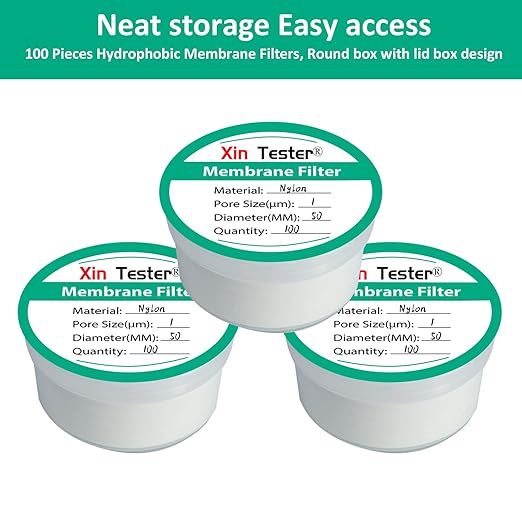 Xin Tester 100 Pieces Nylon Disc Membrane Filters, 50 mm Diameter, 1µm Pore Size