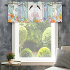 Easter Curtain Valances for Windows, Kitchen Valance Window Treatment, Spring Watercolor Bunny Eggs Wood Grain Teal Blue Light Filtering Block Curtains for Bathroom/Bedroom/Living Room 54'' x 18''