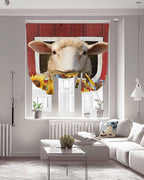 Tie Up Curtains for Windows, Sheep Sunflower Adjustable Balloon Nature Linen Textured Kitchen Curtain, Country Red Farm Barn Spring Flowers Thermal Insulated Curtains for Window, 42" x 54"