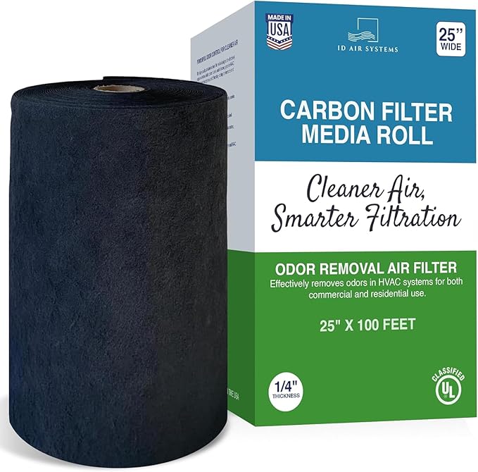Activated Carbon Filter Media Roll - 31" x 100' x 1/4" Thick, Odor Control, Cut to Size, Filter Range Hood, AC Filter Material, Durable Carbon Filters, Made in USA