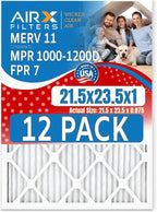 21.5x23.5x1 Air Filter MERV 11 Rating, 12 Pack of Furnace Filters Comparable to MPR 1000, MPR 1200 & FPR 7 - Made in USA by AIRX FILTERS WICKED CLEAN AIR.