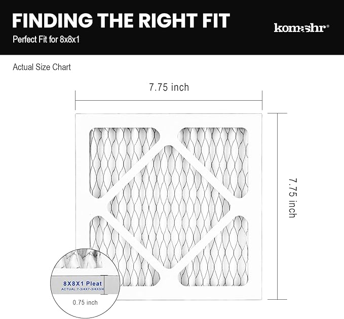 8x8x1 Air Filter MERV 13 (2-Pack), HVAC/Furnace AC Filter Replacement, Dust Defense–Comparable with MPR 1500-1900 & FPR 10 (Actual 7.75x7.75x0.75)