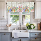 Happy Easter Curtain Valances for Windows, Kitchen Valance Window Treatment, Spring Colorful Eggs Rabbit Ear Feet Flowers Light Filtering Block Curtains for Bathroom/Bedroom/Living Room 54'' x 18''