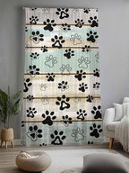 Sheer Curtains 84 Inches Long, Sage Green Beige Farmhouse Semi Sheer Curtains Light Filtering Window Treatment, Black Dog Paw Vintage Wooden Privacy Voile Drapes for Living Room Bedroom 52x84 Inch