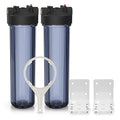 Max Water Whole House 20" x4.5" Purple Clear WH Water Filter Housing 1 inch Inlet/Outlet Ports with Wrench and Bracket (2 Housing)
