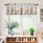 Kitchen Curtains Tiers and Valance Set of 3, Easter Light Filtering Window Curtain Set, Spring Bunny Butterfly Botanical Wooden Grain Rod Pocket Curtain Drapes for Cafe, Living Room, 36 Inches Tiers