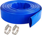 1-1/2"(Flat 2.6’’ width) x 100 FT Pool Backwash Hose, Blue Heavy Duty Reinforced PVC Lay Flat Water Discharge Hose for Swimming Pool Filter Pump,with 2 Clamp
