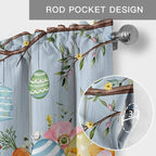 Easter Curtain Valances for Windows, Kitchen Valance Window Treatment, Spring Watercolor Bunny Eggs Flower Wood Grain Blue Light Filtering Block Curtains for Bathroom/Bedroom/Living Room 54'' x 18''